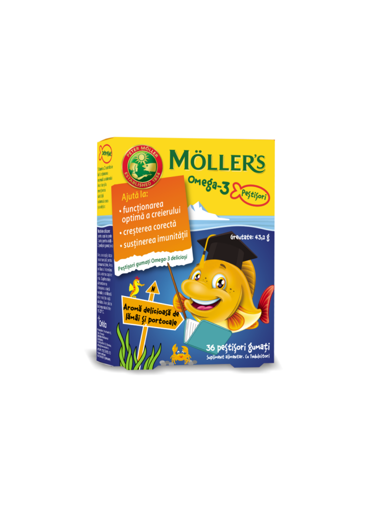 MÖLLER’S Омега-3 желирани рибки – портокалов вкус, 36 желирани бонбона